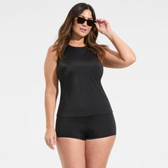 Women's Plus Size Tugless High Waisted Swim Boy Shorts