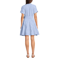 Women's Petite Linen Blend Button Front Dress with Godets
