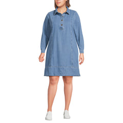 Women's Plus Size Light Weight Denim Popover At the Knee Dress