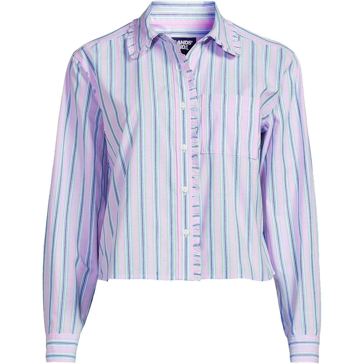 Women's Plus Size Poplin Cropped Shirt with Ruffles