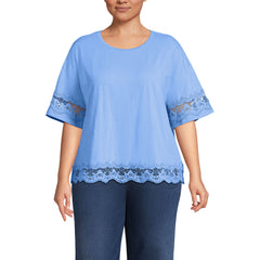 Women's Plus Size Short Sleeve Slub Jersey Cutwork T-Shirt