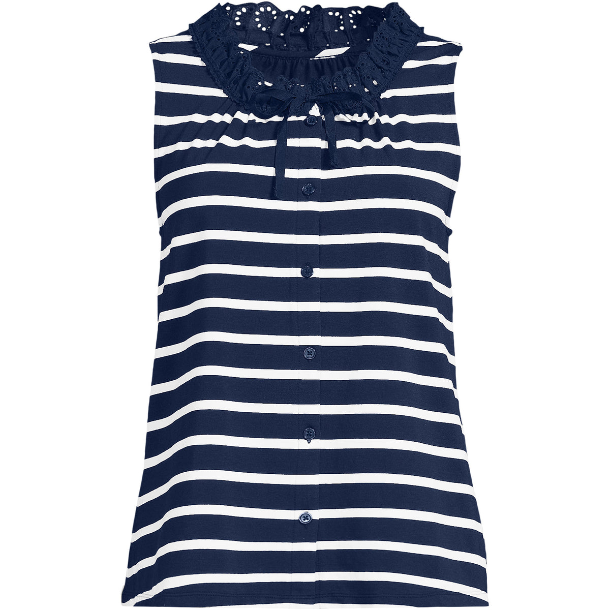Women's Lightweight Jersey Button Front Lace Trim Tank