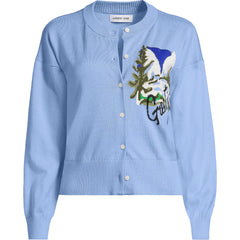 Women's Plus Size Cropped Placed Jacquard Fine Gauge Crew Neck Cardigan Sweater