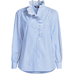 Women's Poplin Ruffle Button Front Shirt