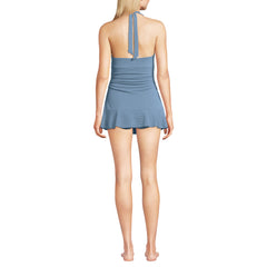 Women's Pique Halter Ruffle Hem Mini Swim Dress Swimsuit