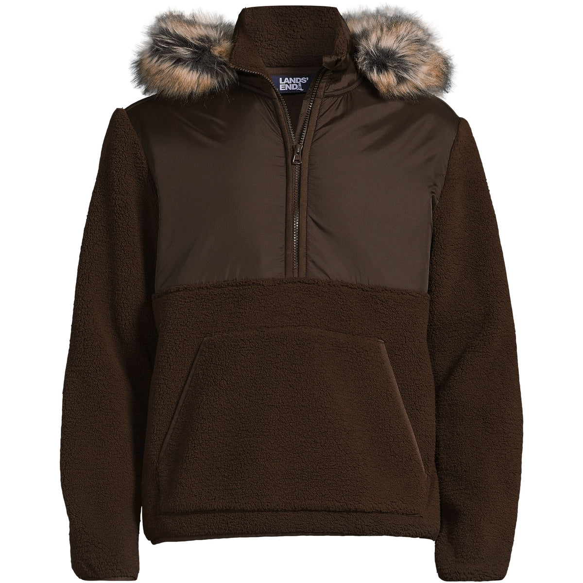 Men's Hooded Half Zip Faux Fur Sherpa Fleece Pullover