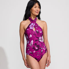 Women's Criss Cross Halter One Piece Swimsuit