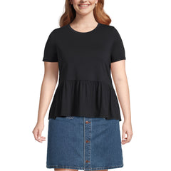 Women's Plus Size Short Sleeve Lightweight Jersey Crew Neck Peplum Tee