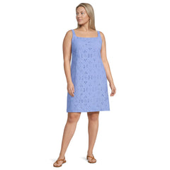 Women's Plus Size Sleeveless Eyelet Shift Above the Knee Dress