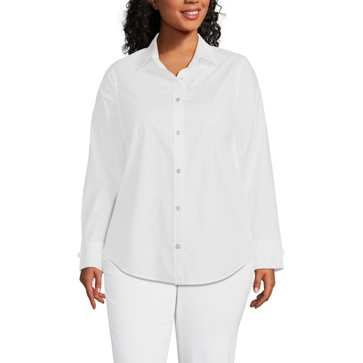 Women's Plus Size Poplin Tie Sleeve Shirt