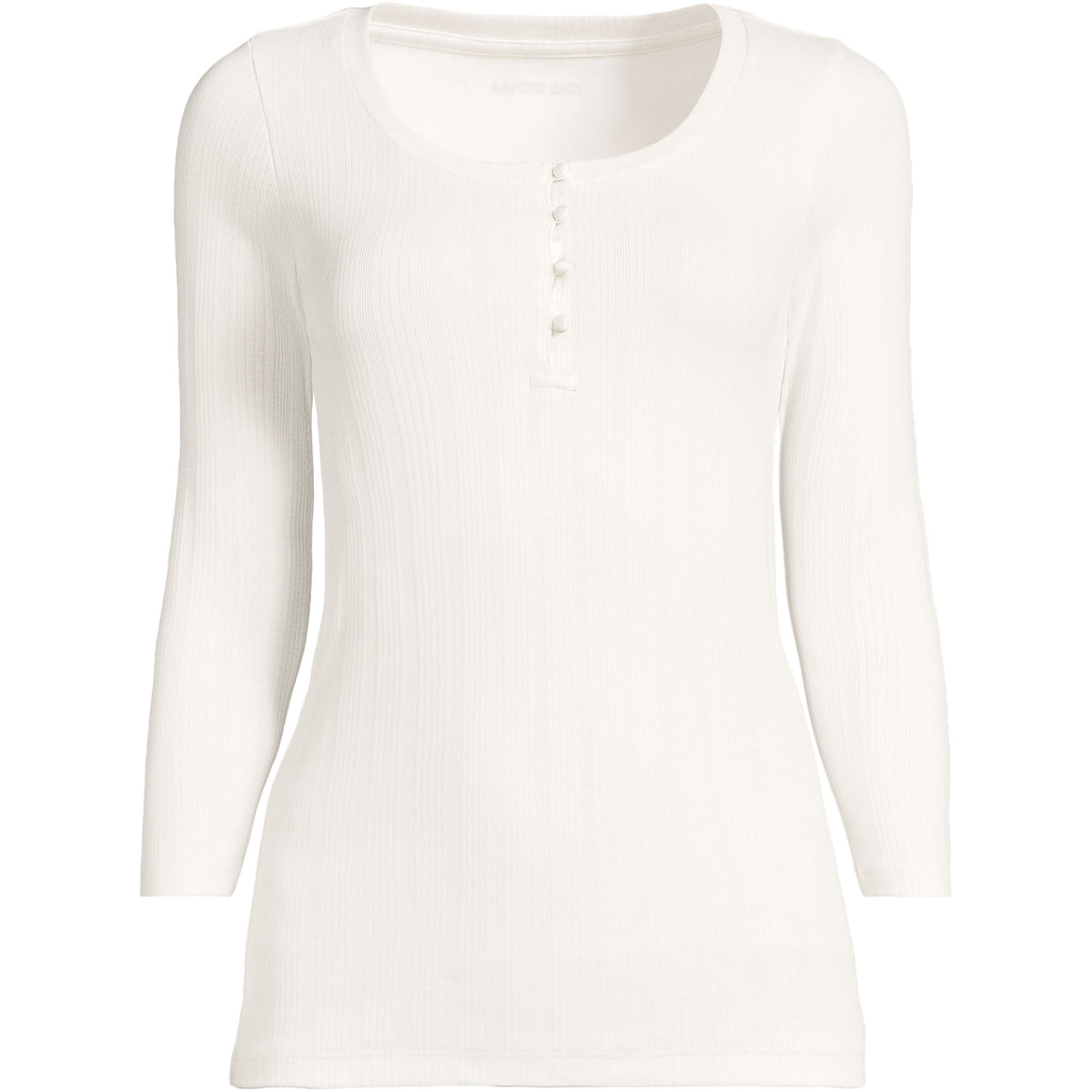 Women's Plus Size 3/4 Sleeve Variegated Micro Rib Henley