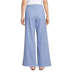 Women's Seersucker High Rise Drawstring Wide Leg Pants