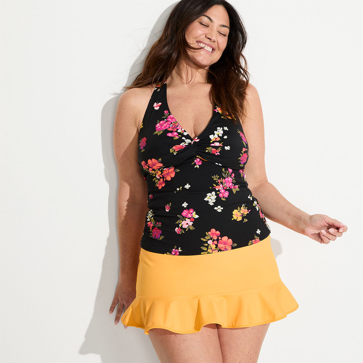 Women's Plus Size Ruffle Hem Mini Swim Skirt