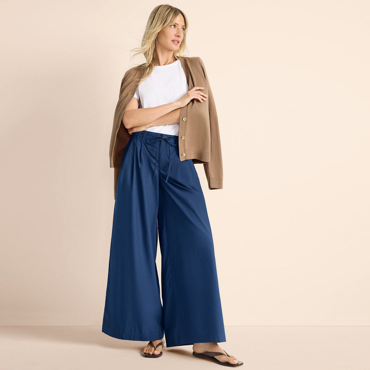 Women's Tall Poplin Mid Rise Pleated Slouchy Pants