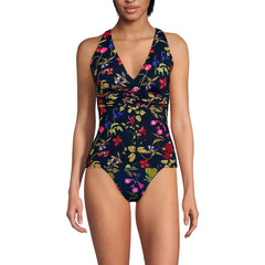 Women's Petite V-Neck Plunge X Back Tankini Top