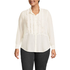 Women's Plus Size Chiffon Ruffle Front Long Sleeve Top