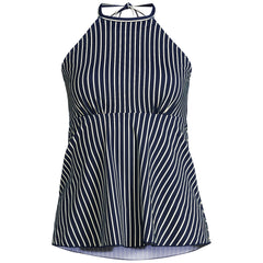 Women's Petite Flutter High Neck Halter Tankini Top