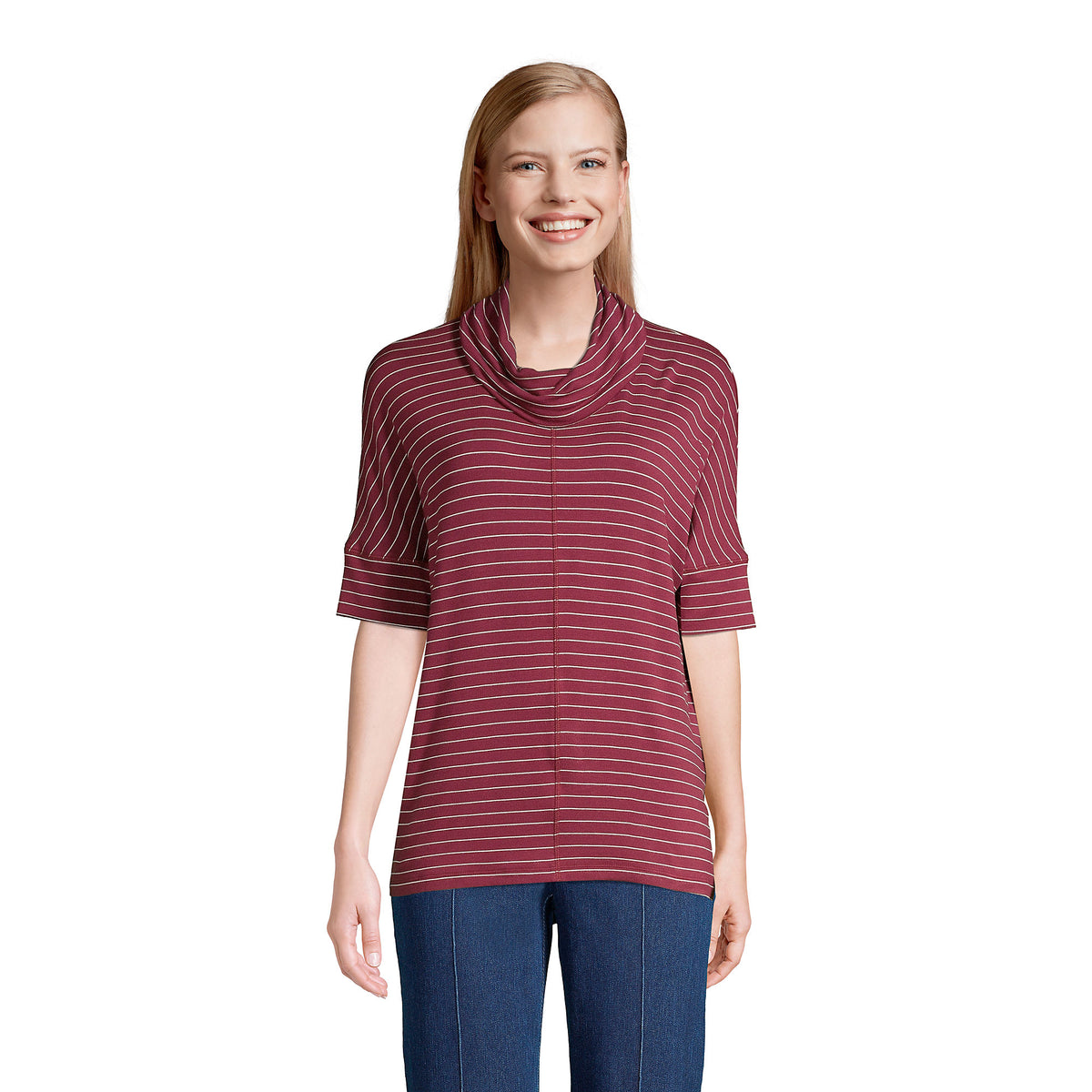 Women's Petite Super Soft Elbow Sleeve Cowl Neck Pullover Top