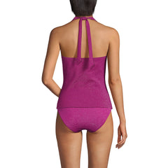 Women's Chlorine Resistant Shine V-neck Halter Tankini Swimsuit Top