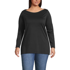 Women's Plus Size Supima Cotton Adjustable 3/4 Sleeve Boatneck Tunic