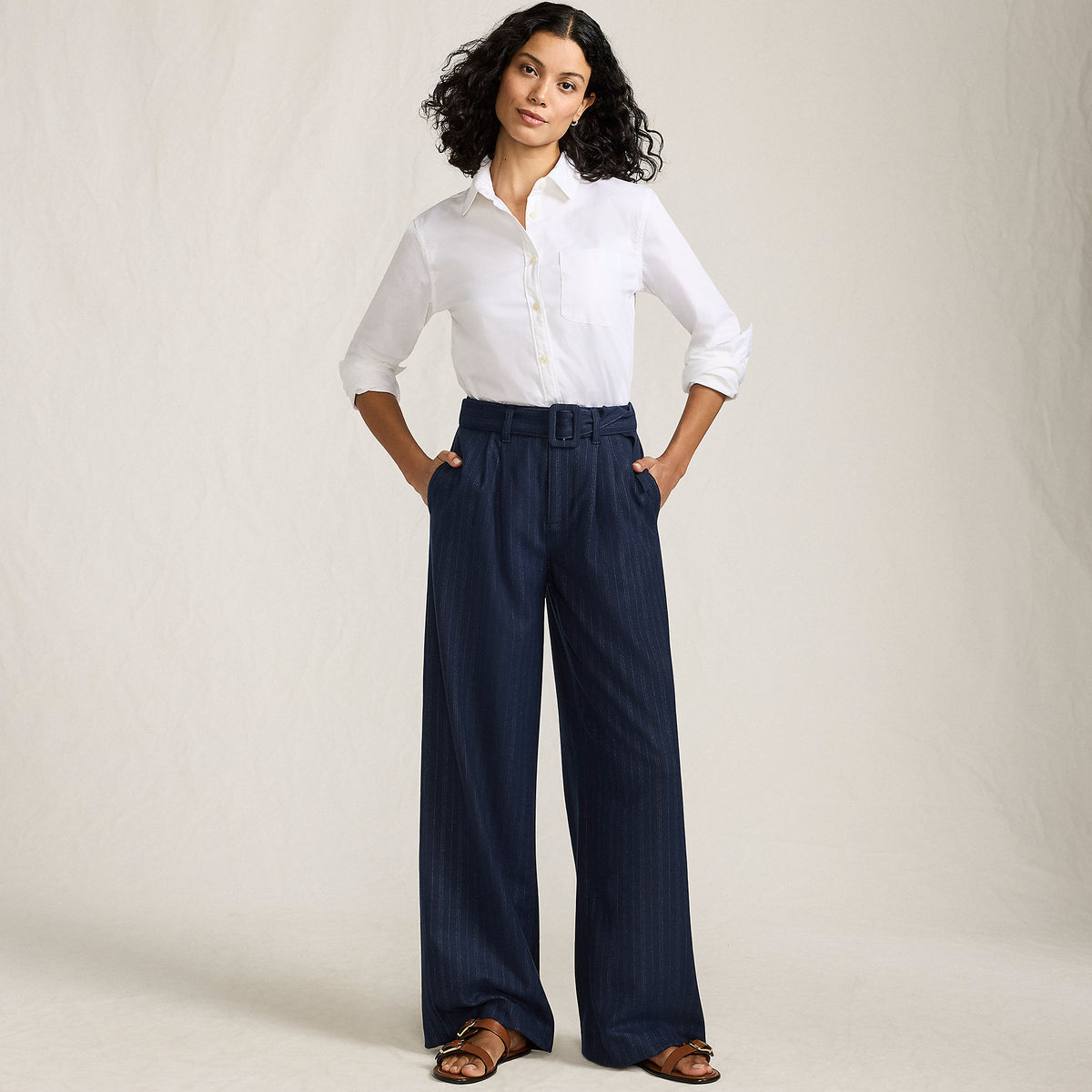 Women's Petite Brushed Flannel Mid Rise Wide Leg Trousers