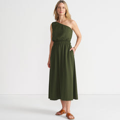 Women's Petite Creaseless One Shoulder Midi Dress
