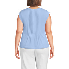 Women's Plus Size Cap Sleeve Lightweight Jersey Pintuck Swing Top