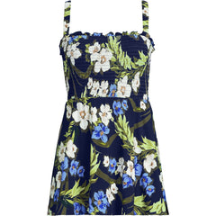 Womens Plus Size Square Neck Smocked Mini Swim Dress
