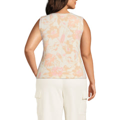 Women's Plus Size Fine Gauge Eyelash Printed Sleeveless Sweater - Set Top