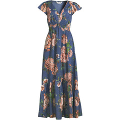 Women's Vneck Flutter Sleeve Maxi Dress