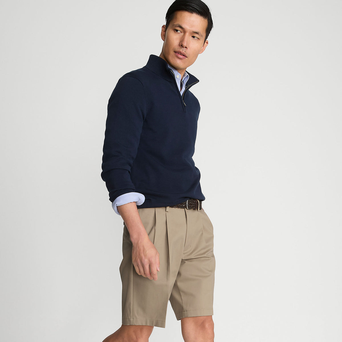 Men's No Iron 9" Comfort Waist Pleated Front Chino Short