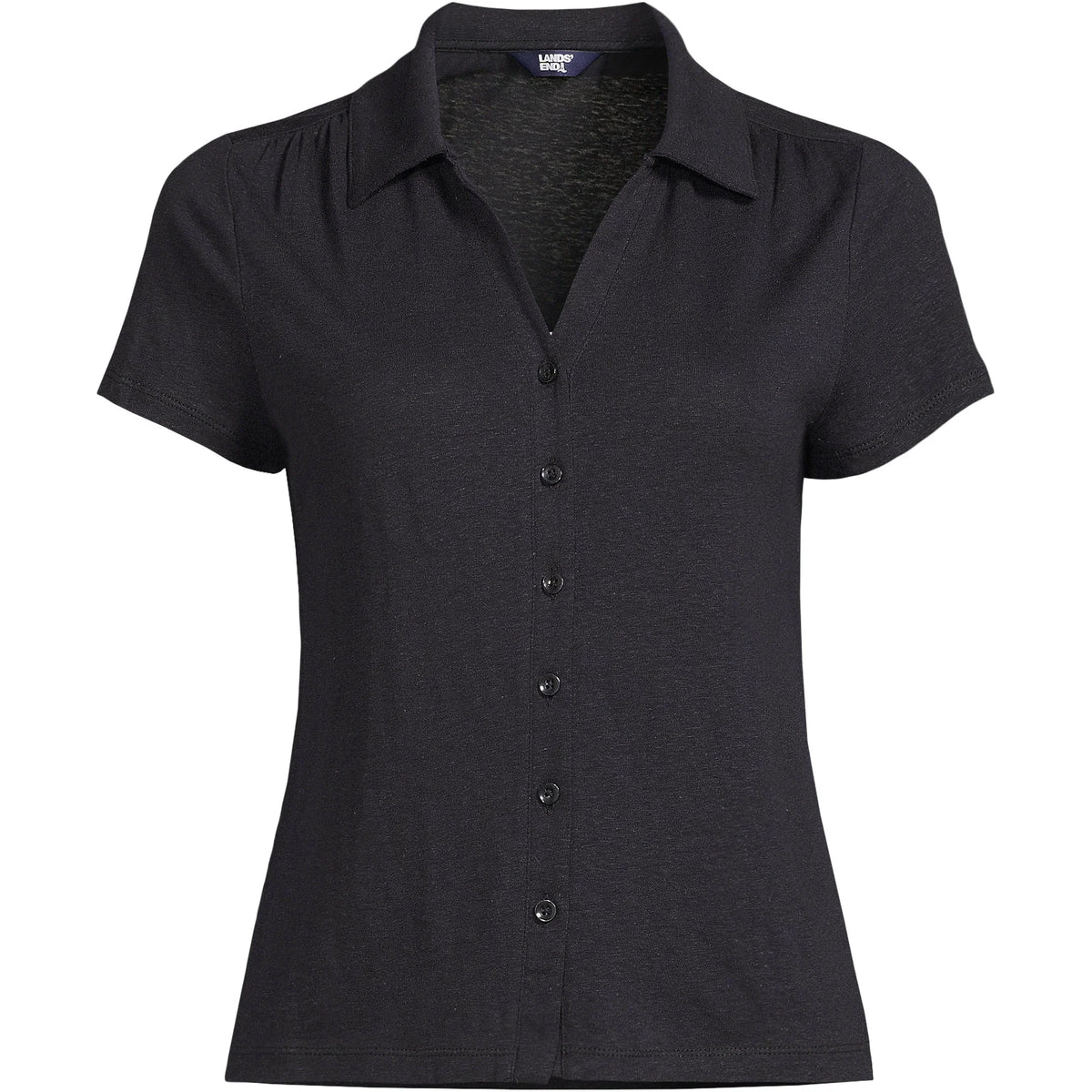 Women's Linen Blend Short Sleeve Button Front Polo Top