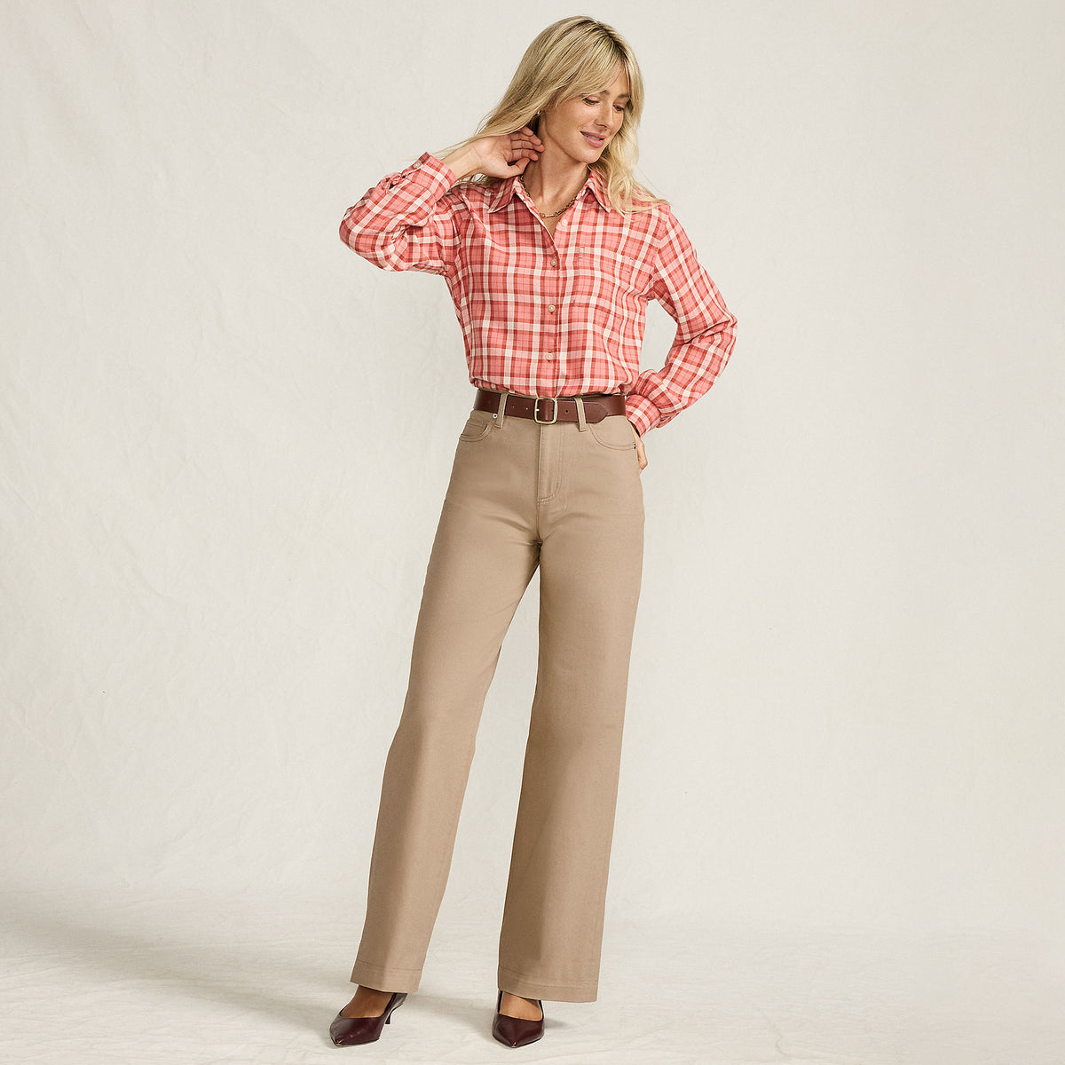 Women's Petite High Rise 5 Pocket Wide Leg Chino Pants