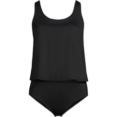 Women's Long Torso Scoop Neck One Piece Fauxkini Swimsuit