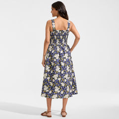 Women's Petite Poplin Smocked Bodice Midi Dress