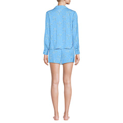 Women's Matte Satin 2 Piece Pajama Set - Long Sleeve Top and Shorts