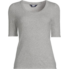 Women's Drapey Rib Fitted Elbow Sleeve Scoop Neck Tee