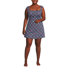 Women's Plus Size NEW Smoothing Square Neck Ruched Swim Dress Swimsuit