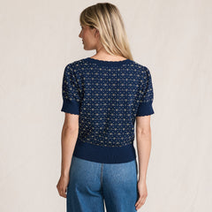 Women's Fine Gauge Cotton Jacquard Scoop Neck Sweater