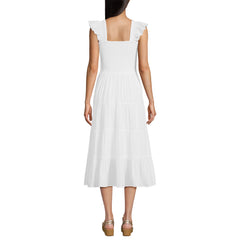Women's Petite Cotton Dobby Smocked Dress with Ruffle Straps