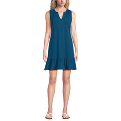 Women's Sleeveless Cotton Jersey Notch Neck Flounce Dress