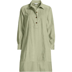 Women's Wide Wale Cord Popover Long Sleeve Shirt Dress