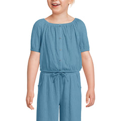 Girls Short Sleeve Knit Gauze Puff Sleeve Top