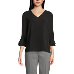 Women's Petite 3/4 Flutter Sleeve Crepe Blouse