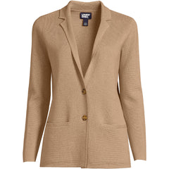 Women's Plus Size Fine Gauge Cotton Button Front Blazer Sweater