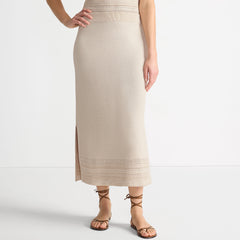 Women's Petite Cotton Pointelle Sweater Maxi Skirt - Set Bottom