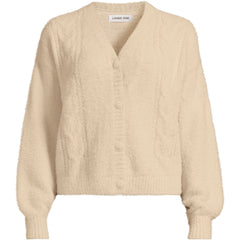 Women's Plus Size Fuzzy Eyelash Cable Cardigan Sweater