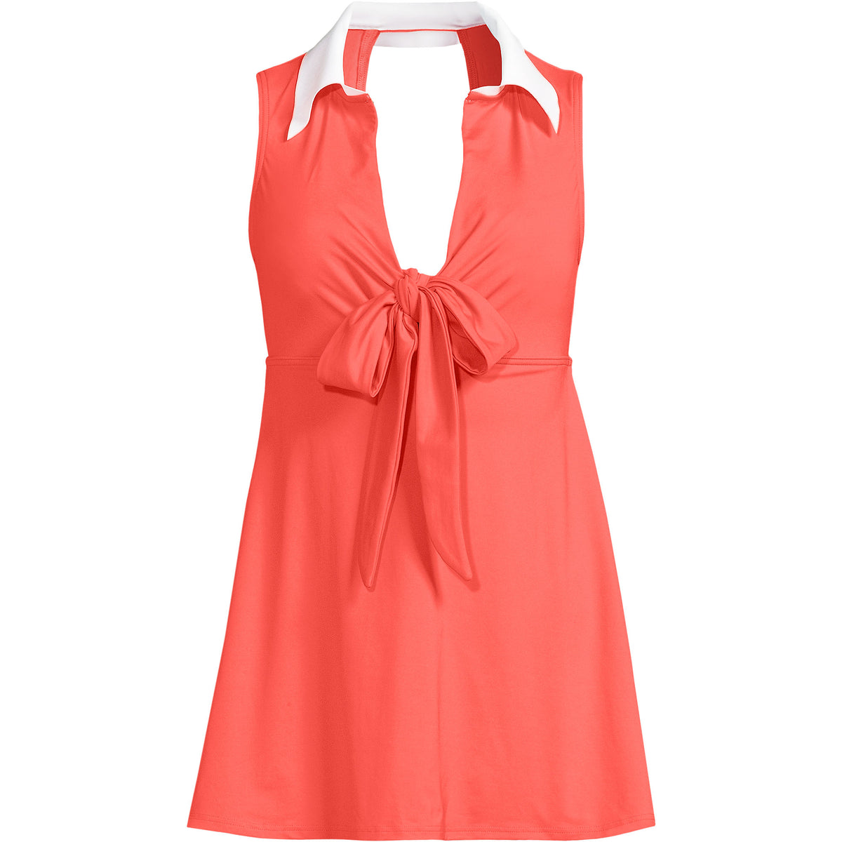 Women's Plus Size Polo Collar Tie Front Swim Dress Swimsuit