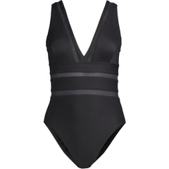 Women's Mesh Ribbed Plunge High Leg One Piece Swimsuit