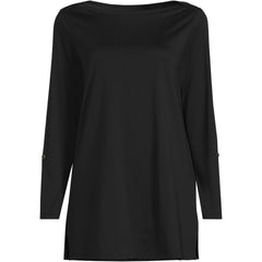 Women's Petite Size Supima Cotton Adjustable 3/4 Sleeve Boatneck Tunic